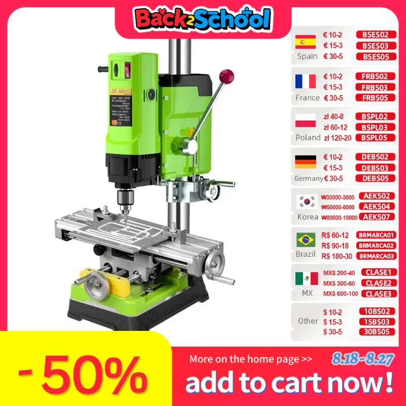 ALLSOME 1050W BG-5157 Mini trapano da banco elettrico con piano di lavoro per fresatura