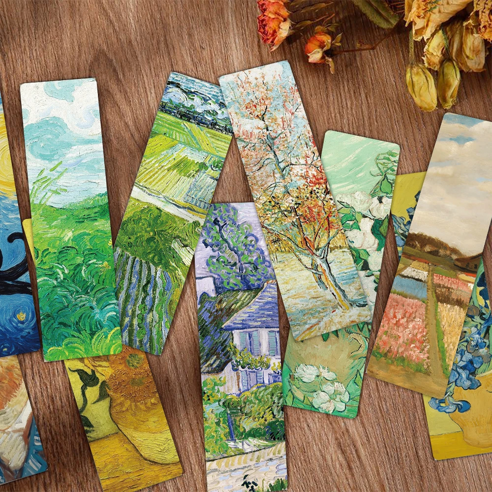 24PCS Van Gogh Oil Painting Paper Bookmark Reading Novels and Books Record and Archive Children's Knowledge Learning Gift Card