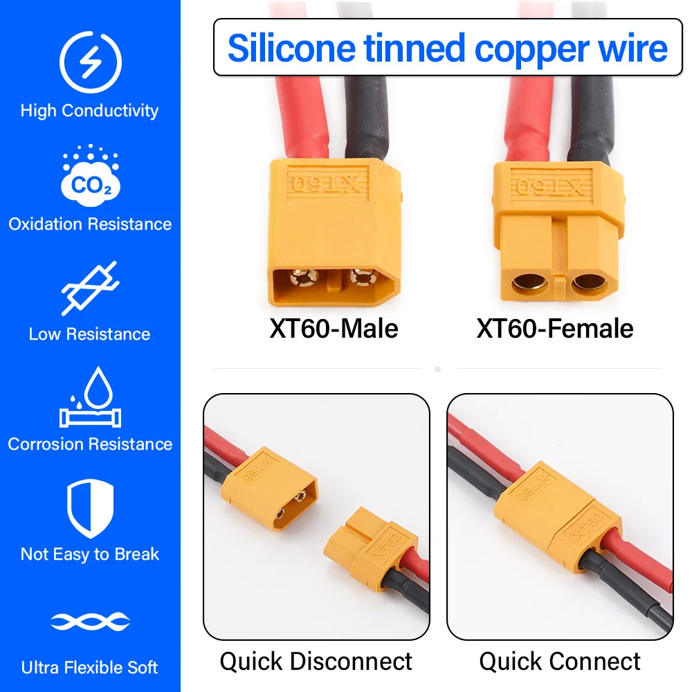 XT60 Male Female Connector Plug with 10cm 14AWG Silicon Wire Cable Extension For RC Airplane Lipo battery ESC FPV Drone Car Boat