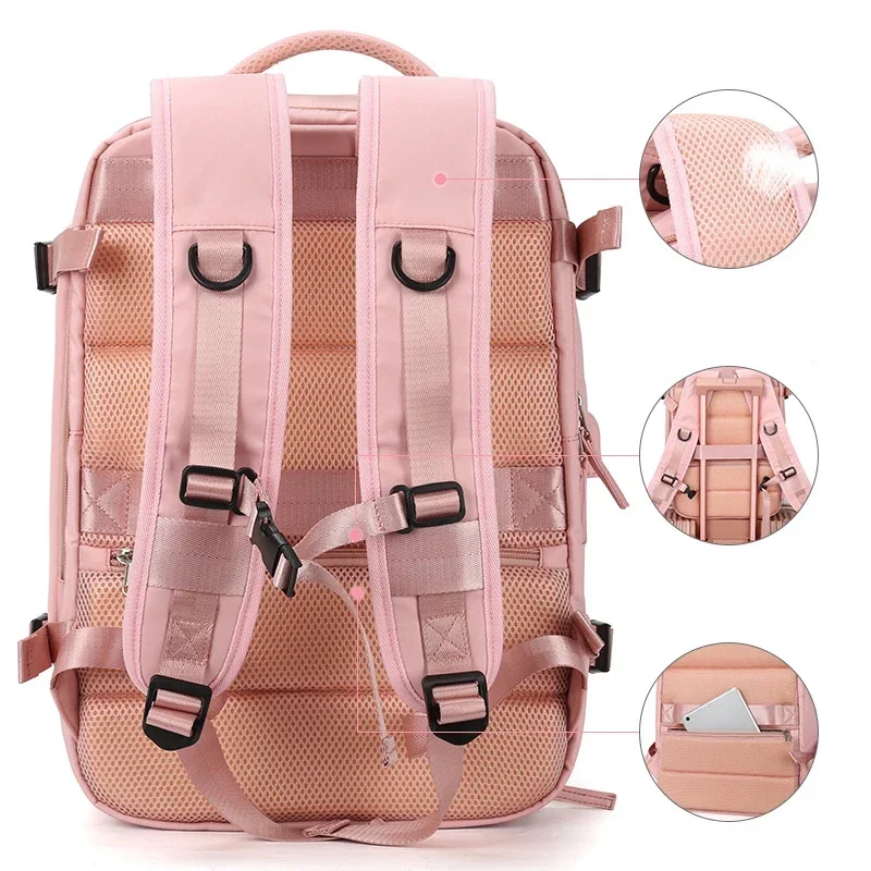 Grand sac à dos de voyage à usage multiple pour femme, imperméable, décontracté, avec sangle de bagage et port de chargement USB