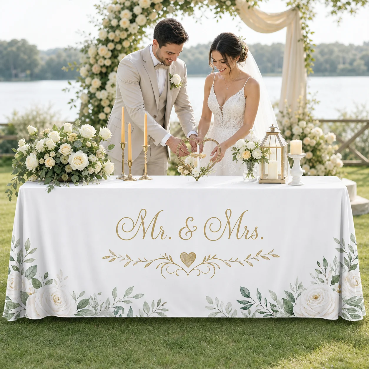 Personalized Wedding Tablecloth Custom Name Floral Table Cover Elegant Reception Party Decoration Bride Groom Gift