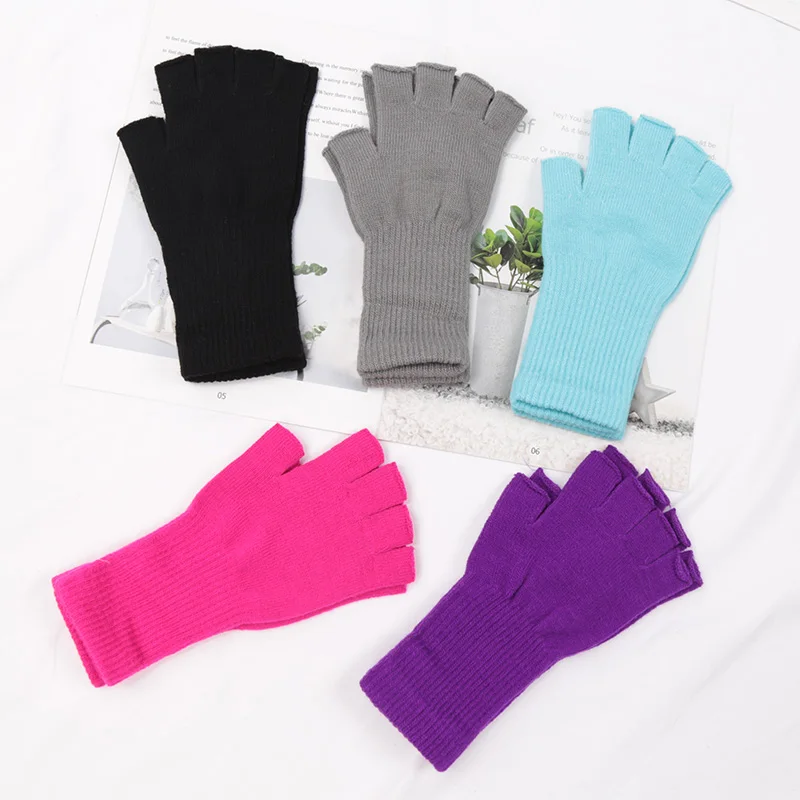 Long Gloves Black Fingerless Knitted Gloves for Men Women Warm Stretch Elastic Fashion Winter Outdoor Mitten Cycling Accessories