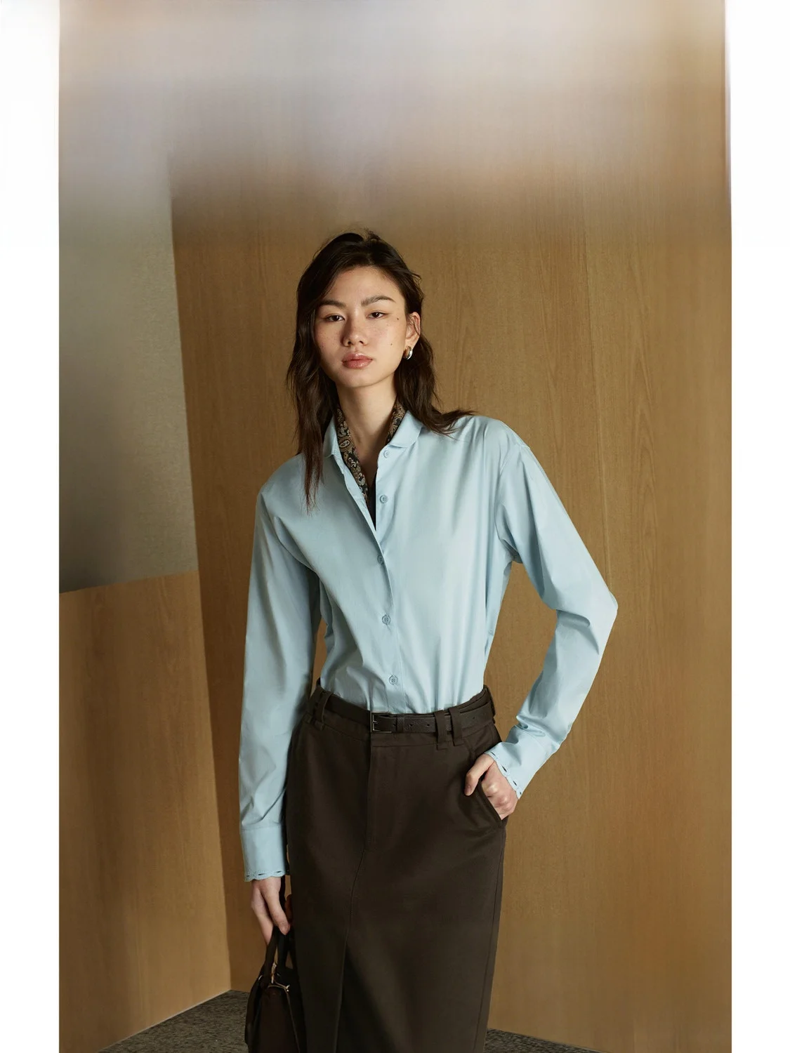

ZhiZhi Mountain Pine Long Sve Slim Fit Basic Sle Mixed Cotton Shirt Spring New Arrival Ele Commute Sle