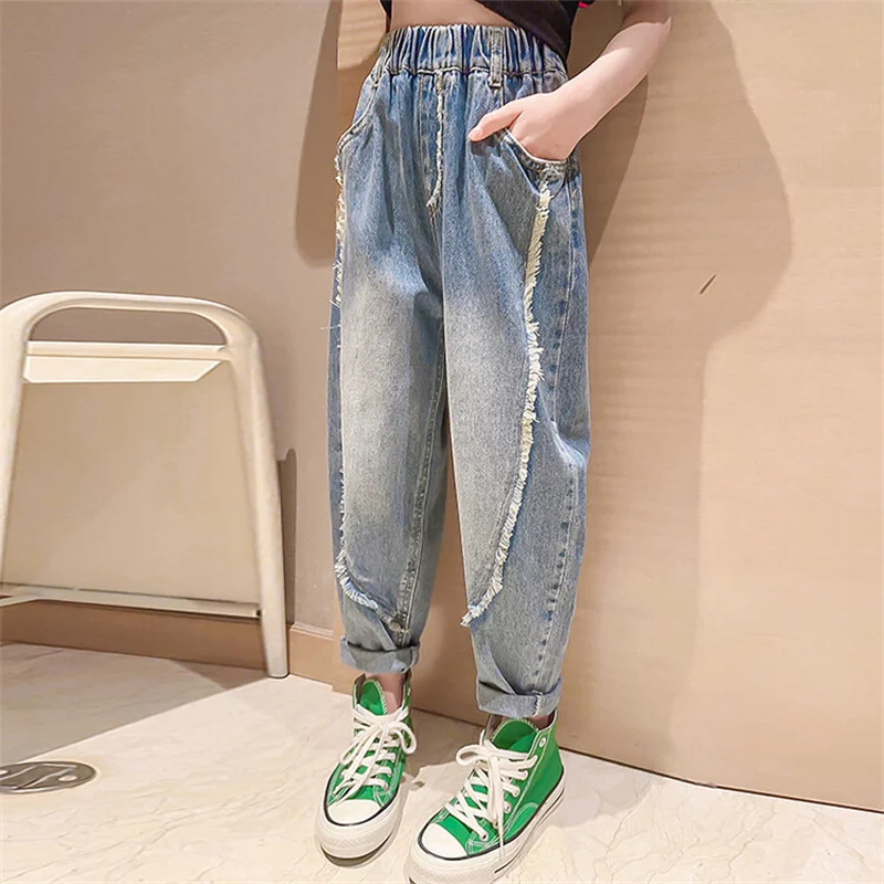 Girls Jean Pants Long Trousers Cotton 2024 Cool Spring Autumn Teenagers Baby's Kids Pants High QualityTeenagers Children's Cloth