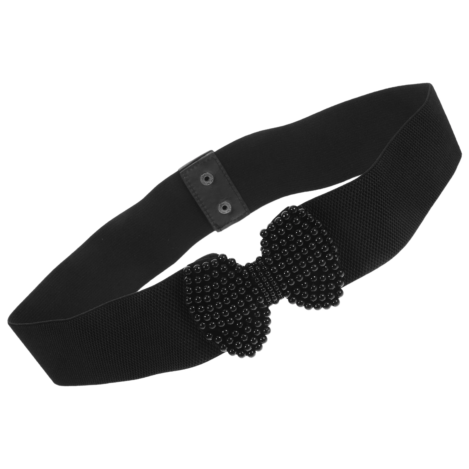 

Black Elastic Bow Belt for Women Wide Stretch Waist Tie Pearl Decorative Cinch Belts Dresses Skirts Tunic Outfits