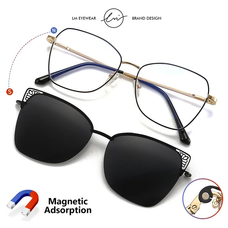 LM Polarisierte Flip-auf Sonnenbrille Frauen Magnet Brillen Gradienten Objektiv Mode Computer Brillen Cat Eye Anti Blaues Licht Gläser