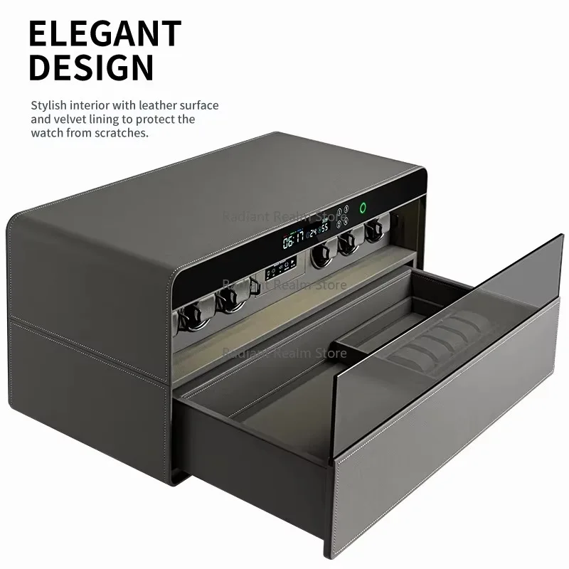 Leather Surface Unlocking Silent Rotation High-end Watch Display Safe Box with Watch Winder 6 Slots