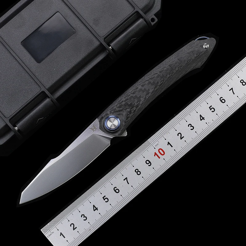 60HRC Outdoor High Hardness Folding Knife M390 Steel CF Handle Bearing Titanium Alloy Blue Back Clip Mini Carry Pocket EDC Tool