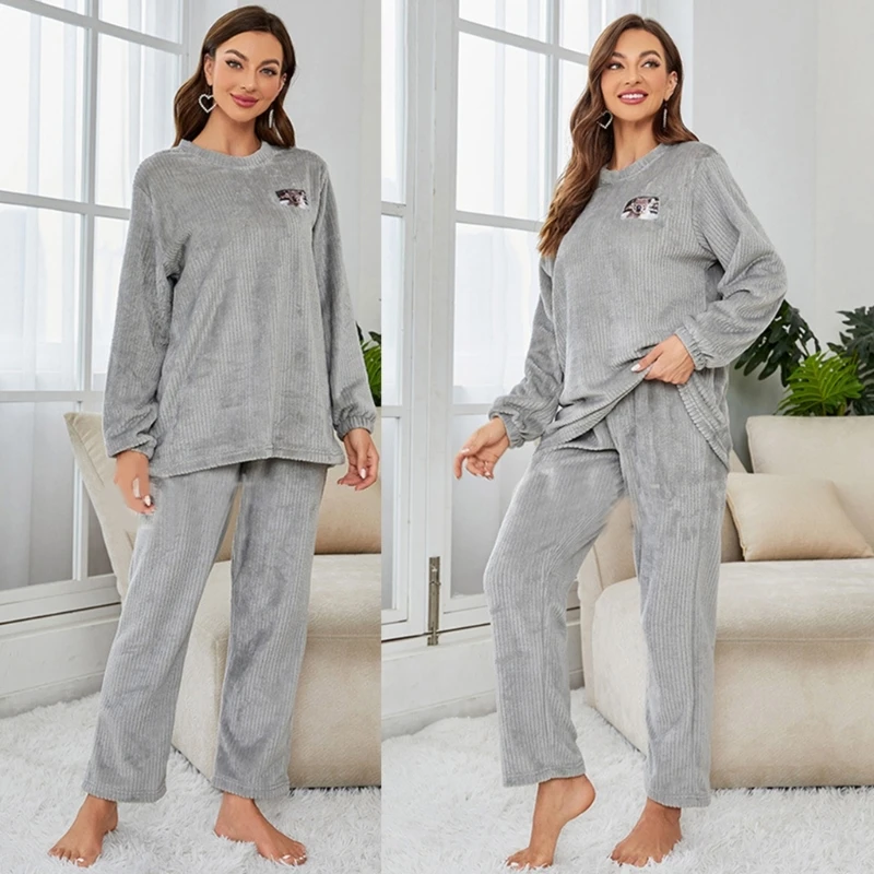 Women\'s Soft Warm Coral Fleece Pajamas  Set,Long Sleeve Pullover Top and Pants,PJ Set Winter Pajamas Sets Gift