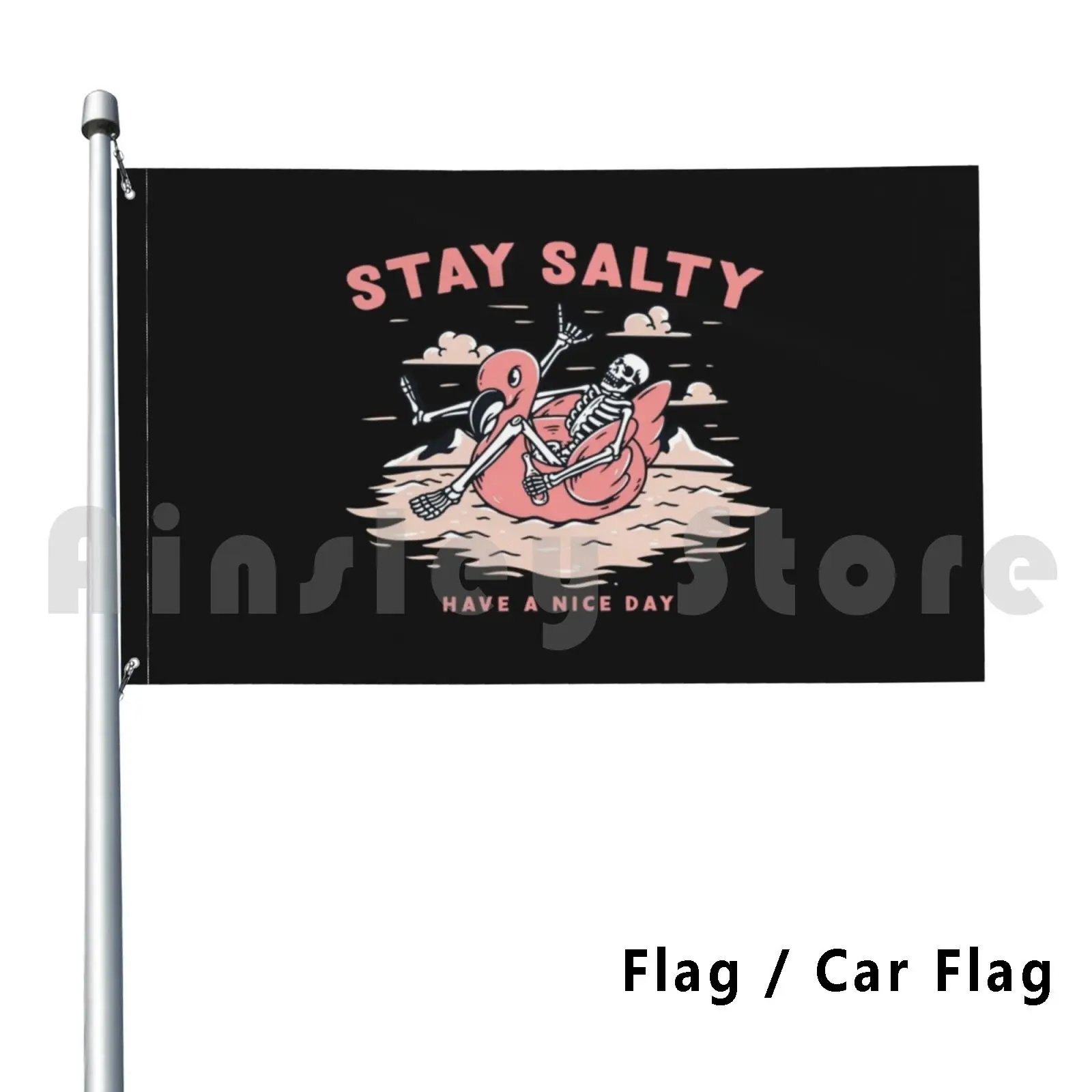 Stay Salty Flag Car Flag Funny Skeleton Skeletons Bone Bones Dead Death Goth Gothic Occult Rocker Dark