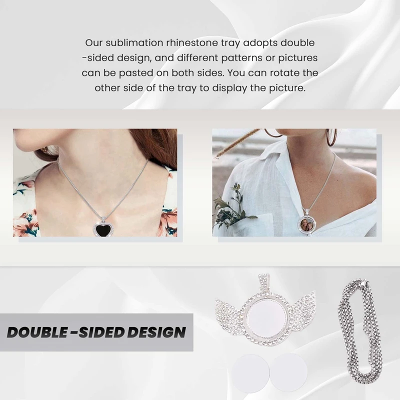 24Pcs Sublimation Rhinestone Trays Pendant Set, 6 Blank Bezel Trays, 6 Pcs Chains With 12 Discs