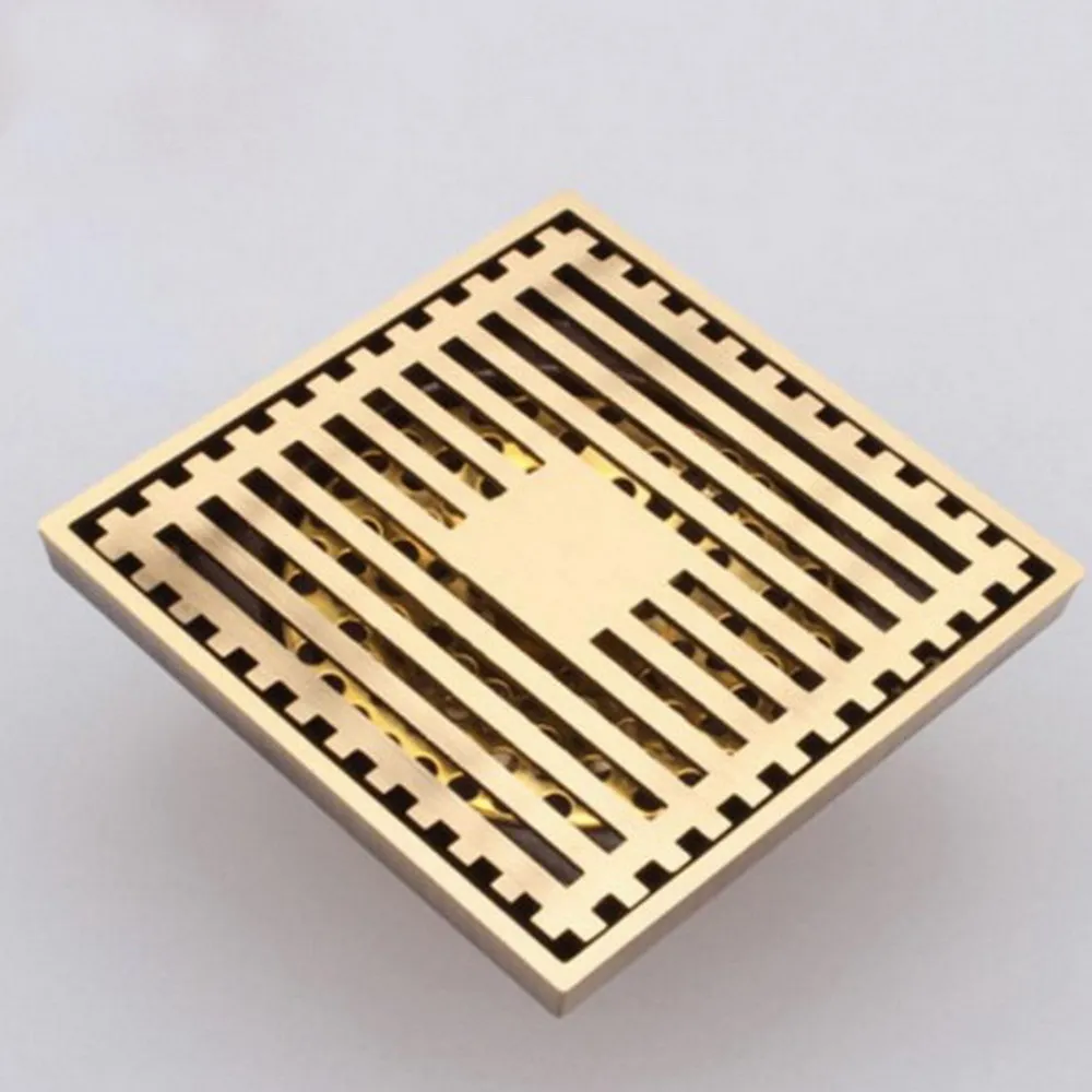 Antique Brass Floor Drain Cover Shower Square Waste Grate Strainer Hair Bathroom Bath Accessories  Khr026