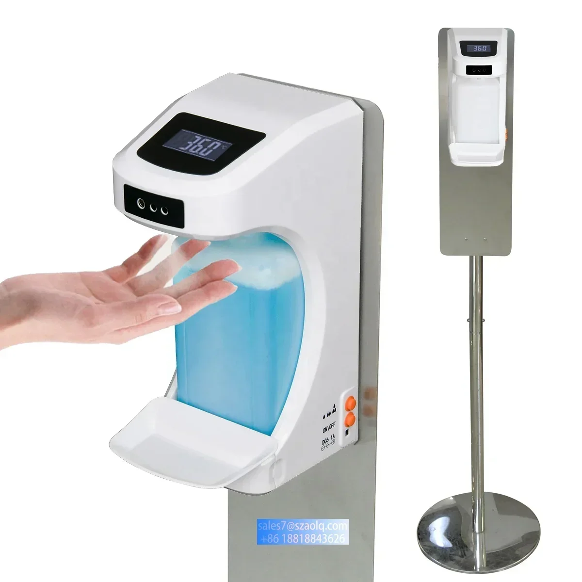 Staand handwasstation Touchless zeepdispenser Lichaamstemperatuur testen Automatische spuitfles Vloeibare handthermometer