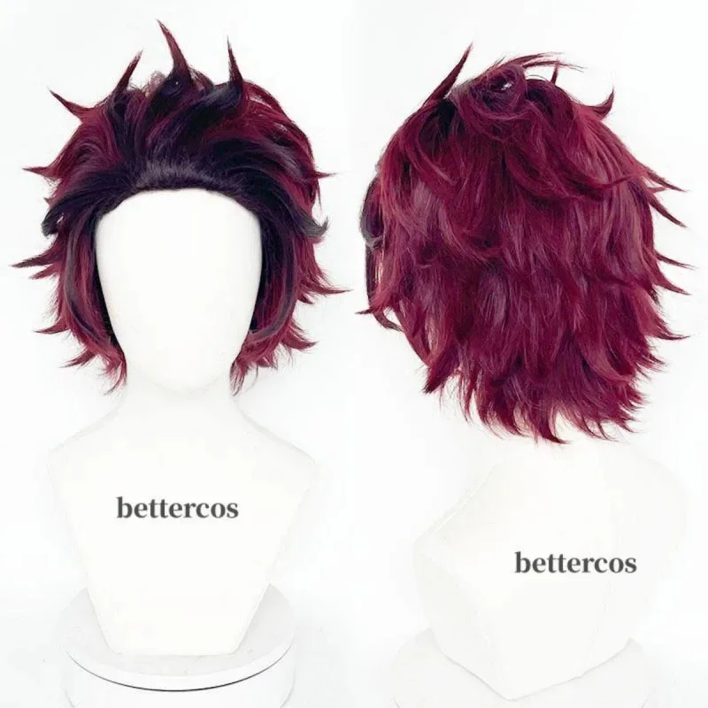 Tanjiro Kamado Peluca de cosplay Pelucas de cosplay de pelo corto marrón castaño resistente al calor + aretes