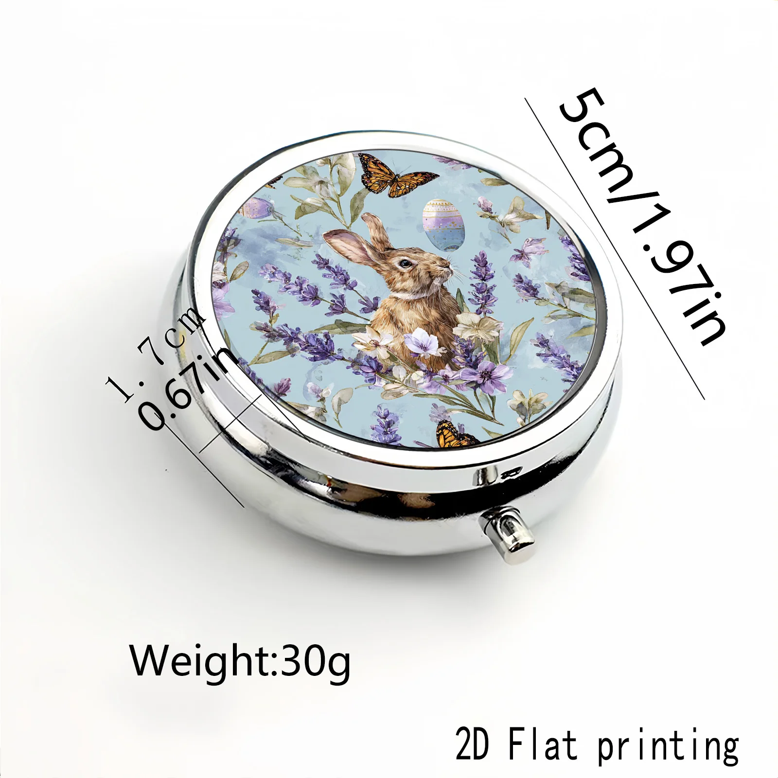Lavender Butterfly Rabbit Pattern, Square Two-Compartment, Round Three-Compartment, Two Types of Small Medicine Boxes, Portable Medicine Storage, Small Jewelry Storage, Suitable for Handbags or Travel, Natural and Fresh, Great as Gifts, Souvenirs, Prizes, Small Presents