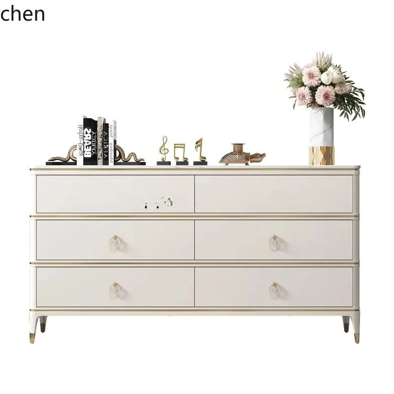 b6.23 American Style Chest of Bedroom Drawer Storage Cabinet Modern Simple Living Room Solid Wood Marble Storage Sideboard