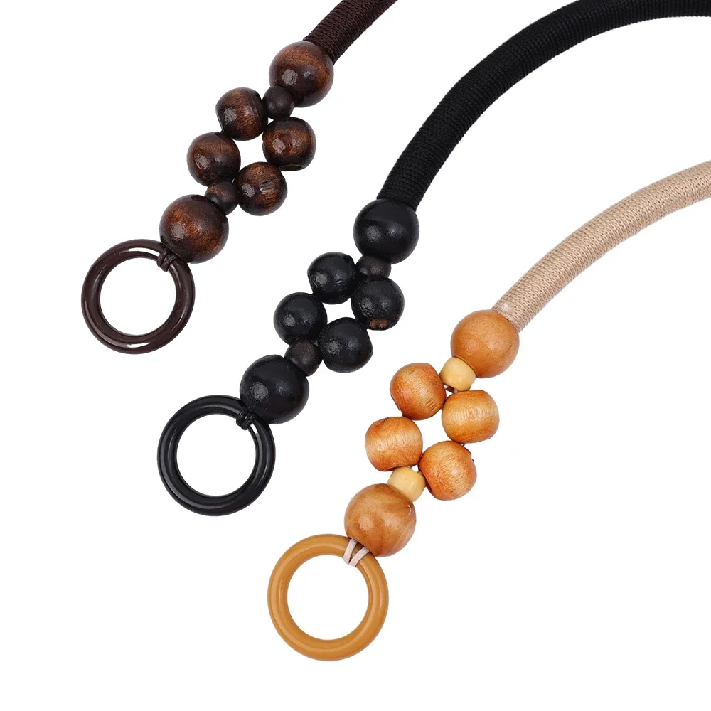 Women Fashion Wooden Bead Rope Bag Strap Wooden Handle Rope Beads Handbag Shoulder Belt DIY Strap Replacement Bag Accessories