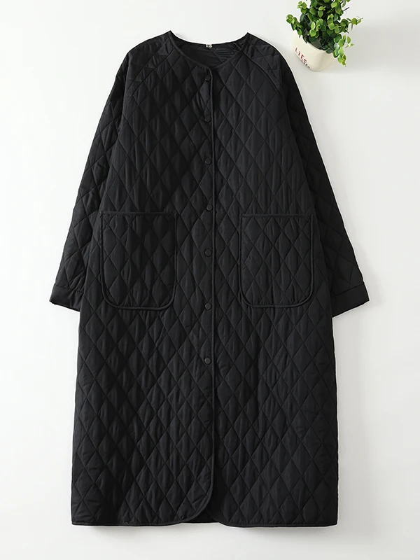 Autumn Winter Women's Long Sleeve Cotton Jacket with Quilted Diamond Pattern Thickened Cotton Polyester Blend Casual Wear