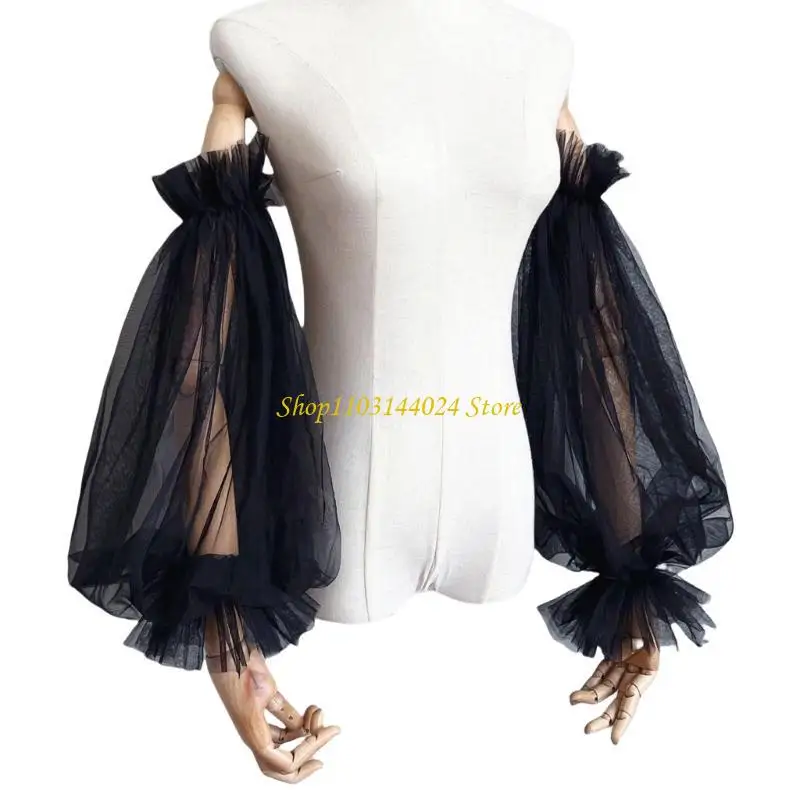 

N5KE Bridal Sleeves Cuffs White Tulle Women Simple Wedding Bridal False Sleeves Simple Sheer Long Sleeve Tulle