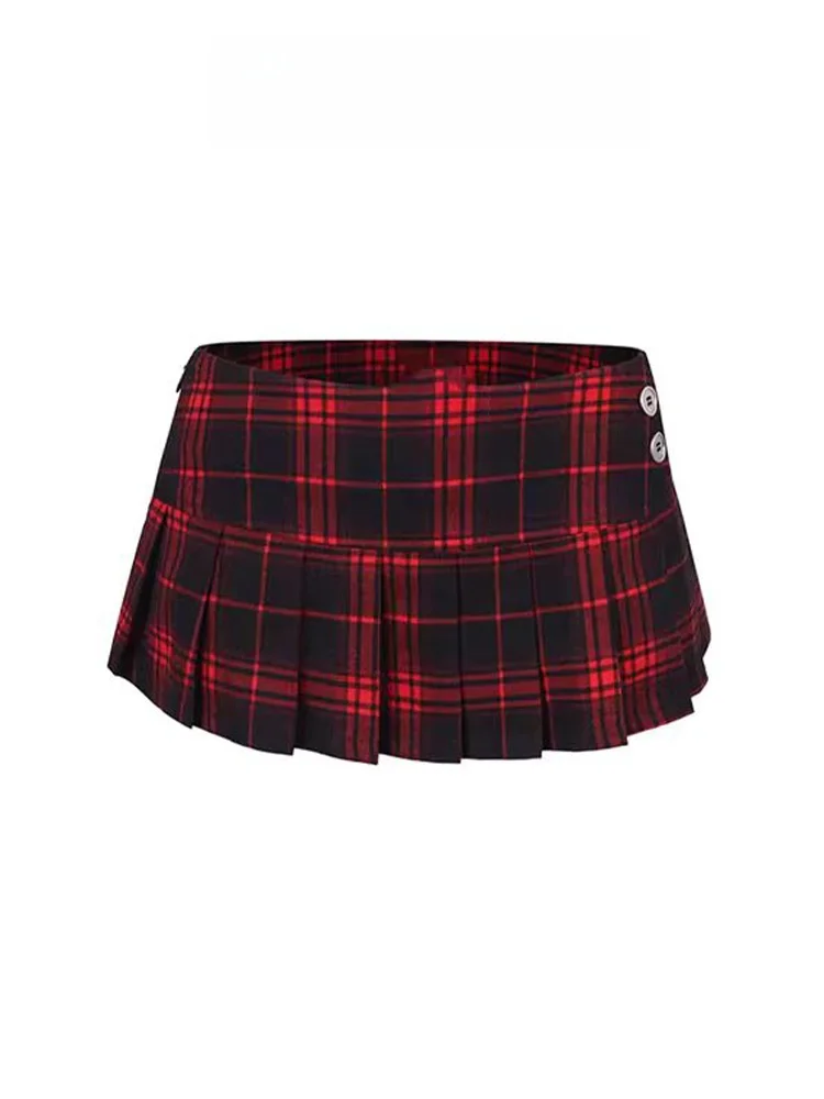 

Low-Waist Plaid Skirt Women's Summer Sweet Spicy Pleated Skirt Anti-Light Leg Lengthening A-Line f-length Skirt