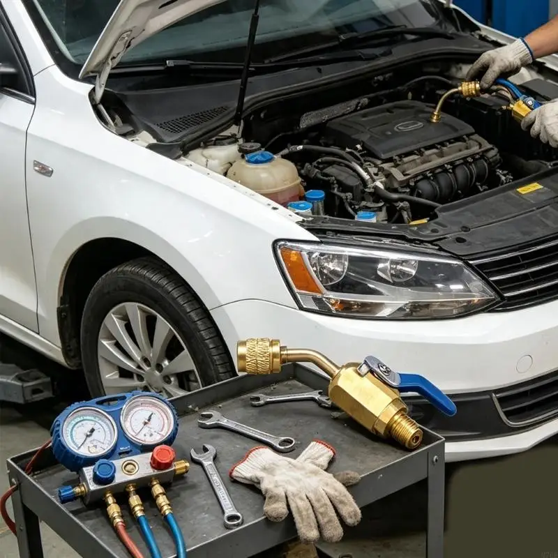 M76E-Zylinder-Servicekupplung für R454ABC-Ladeaufgaben, manuelle Kugelflusssteuerung aus Metall für den Einsatz in Klimaarbeiten – Detail 5