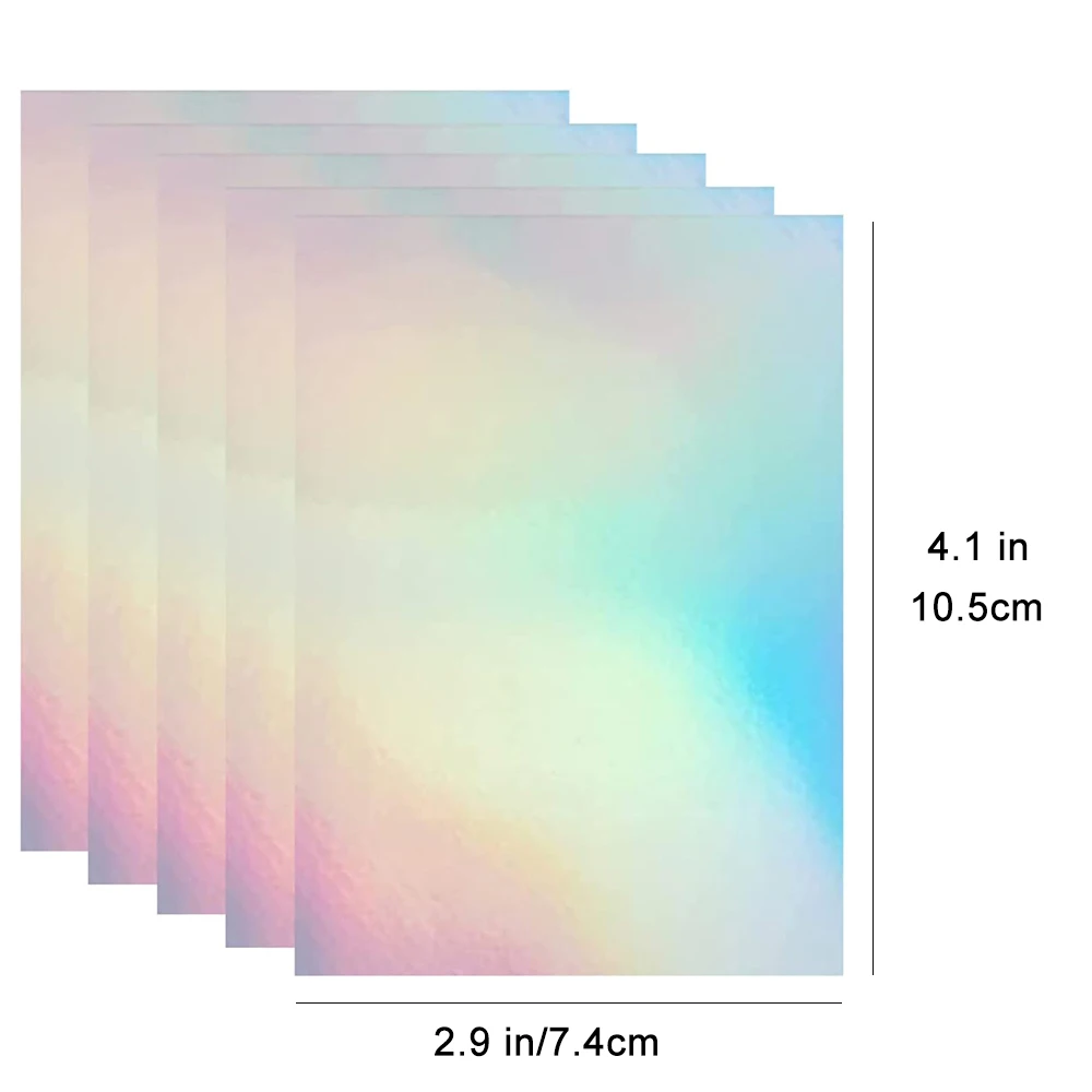 50 hojas de tamaño arcoíris: 2,9x4,1 pulgadas, papel adhesivo holográfico, película laminada en frío con superposición holográfica transparente con purpurina