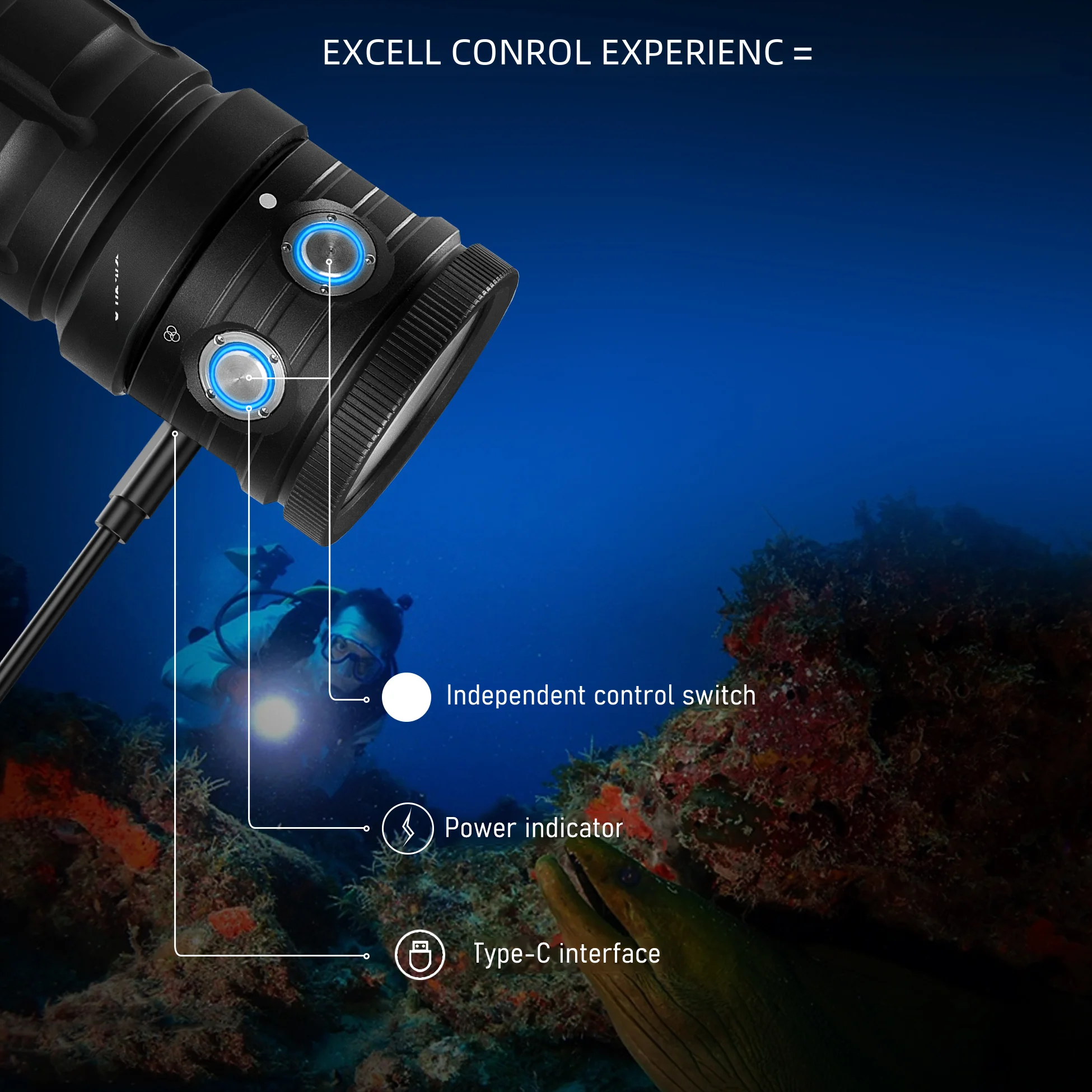 Imagem -04 - Letonpower Lanterna Mergulho Subaquático Carregamento Tipo-c Luz de Vídeo Scuba 25000lumens 100m