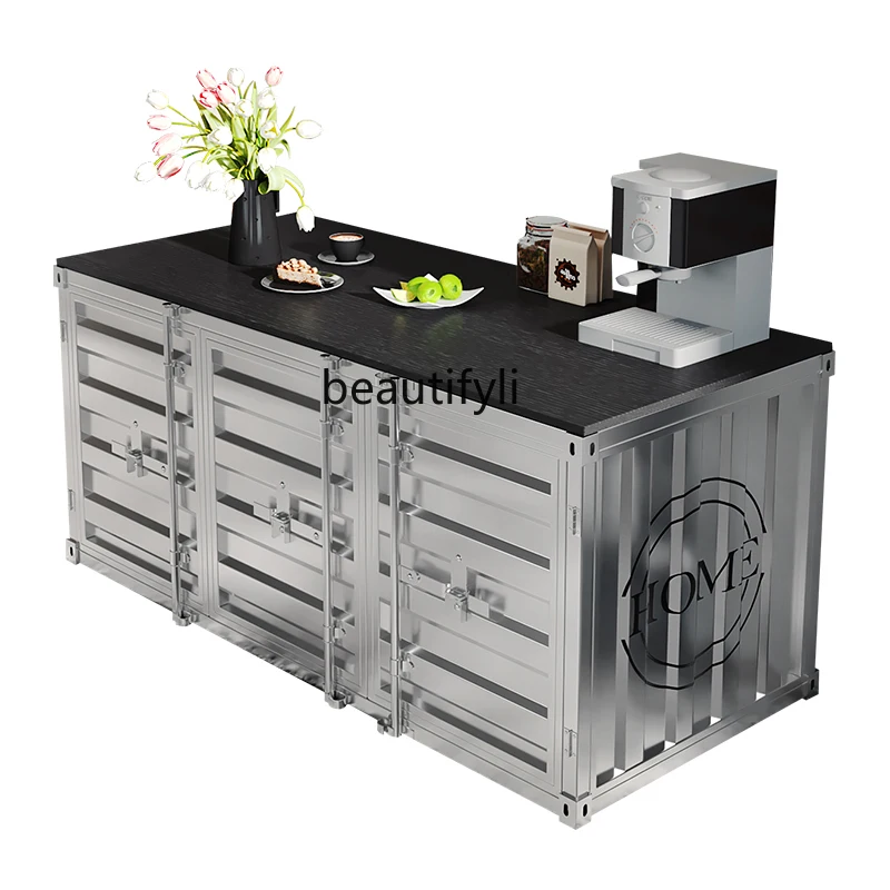 

Double-sided storage tea cabinet, island cabinet, heavy-duty display stand, container wrought iron industrial wind thickening