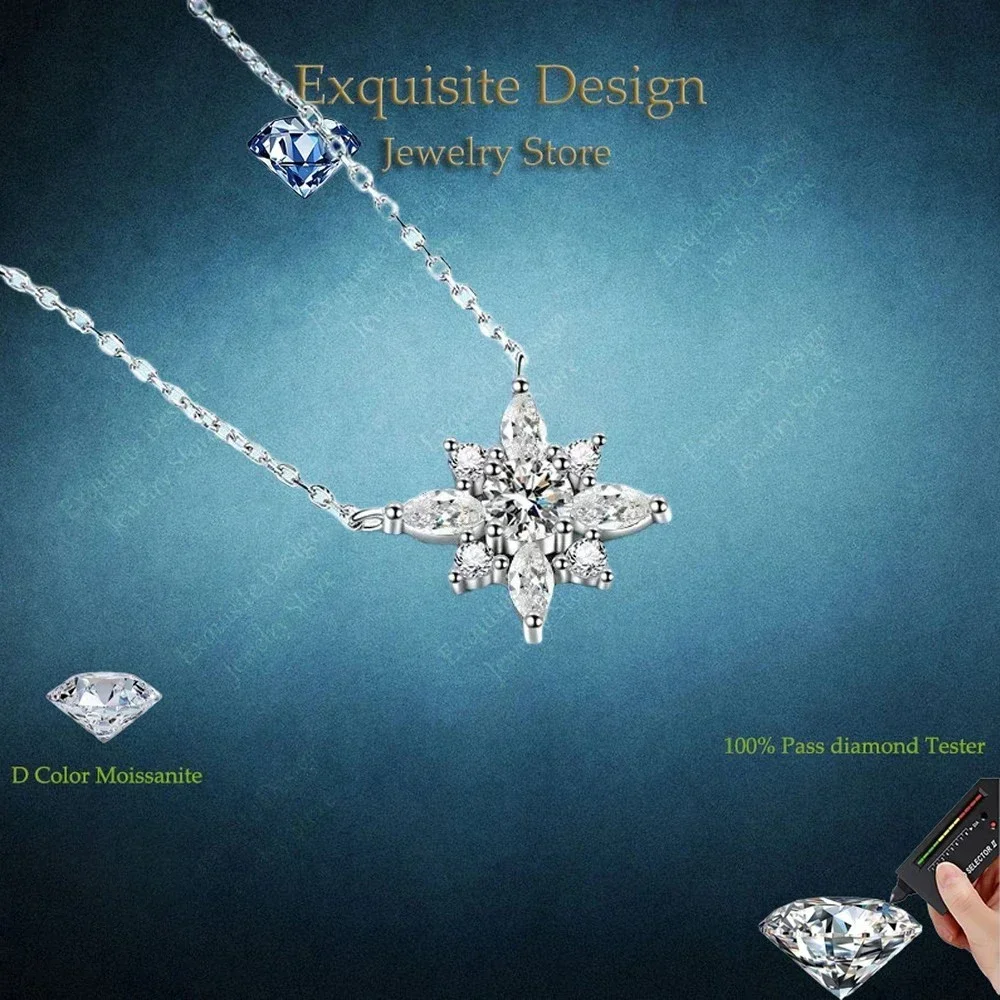 Exquisite Design 0.5ct Moissanite Snowflake Commuter Pendant Clavicle Chain, Luxury Platinum PT950 Necklace Ladys