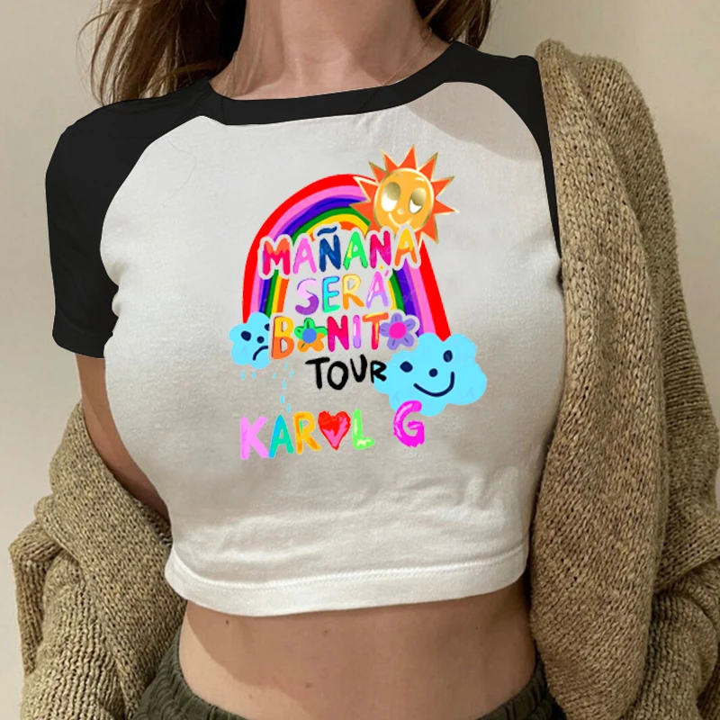 Y2k Mananas Sera Bonito Carbon G Crop Top Karol Crop Top T-Shirt  Fan Girl Gift Cute Casual Short Sleeve O Neck Fashion Clothing