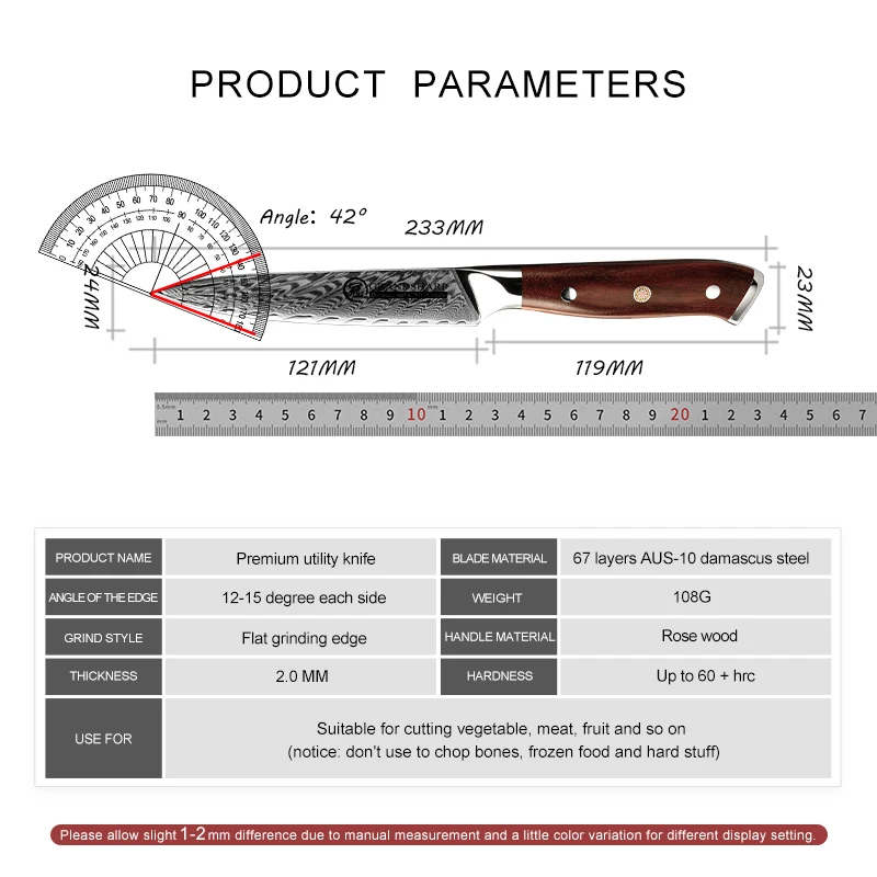 Imagem -06 - Grandsharp Polegada Faca Utilitário Profissional Aus10 Aço Damasco Faca de Cozinha Carne Vegetal Frutas Peelig Pequena Faca Talheres