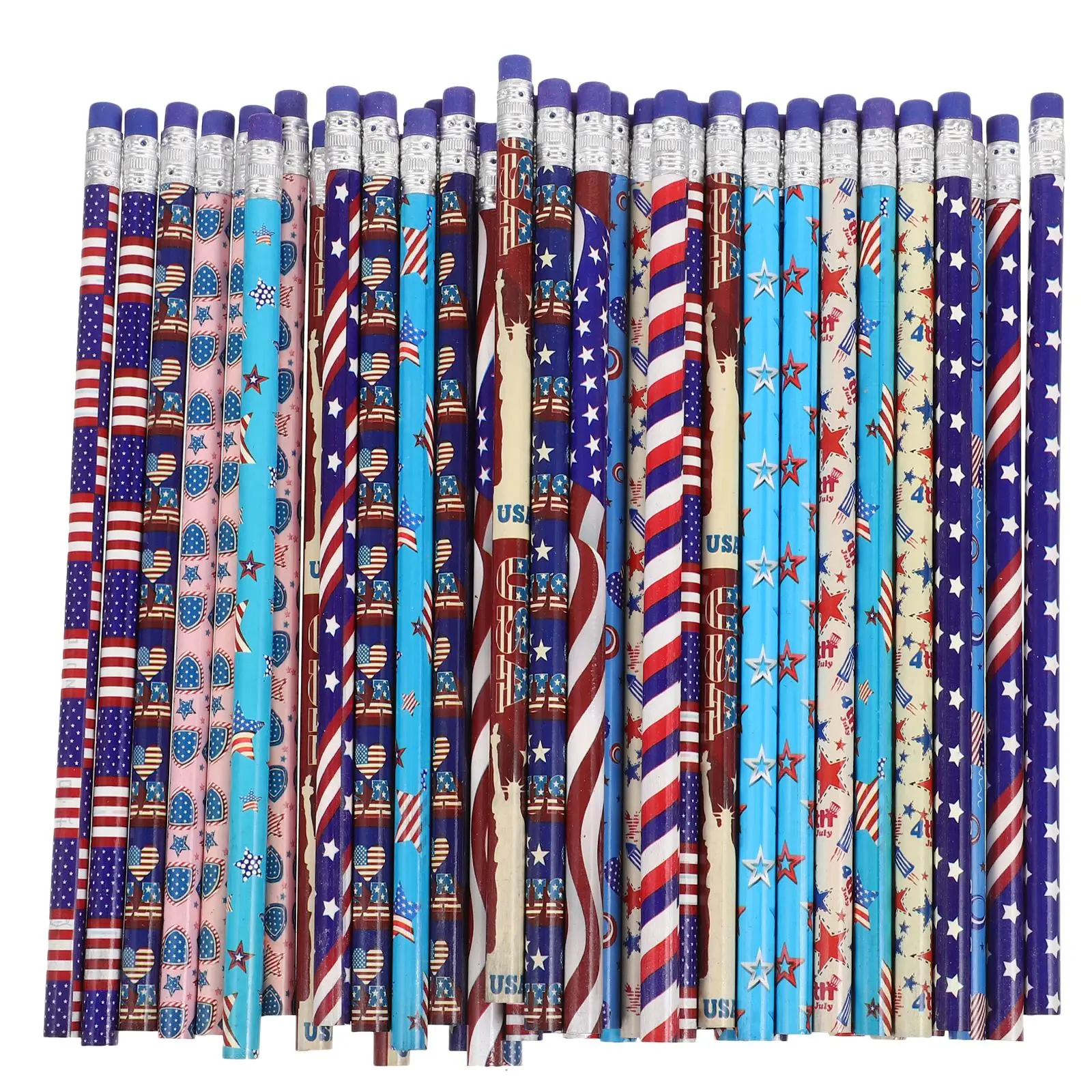 

48pc USA Flag Pencils Patriotic Party Favors Kids Pencils 4th of July Writing Pencils Independence Day Wooden Pencil for Student