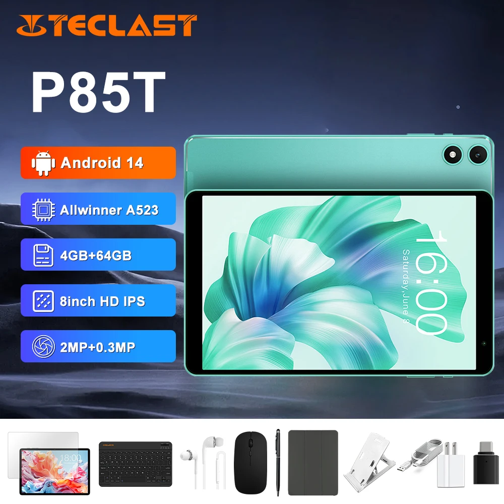 Teclast P85T Tablet PC Android 14 8 pulgadas Allwinner A523 Octa-Core 4GB RAM + 64GB ROM 1280x800 pantalla 5000mAh batería WiFi6 BT5.2