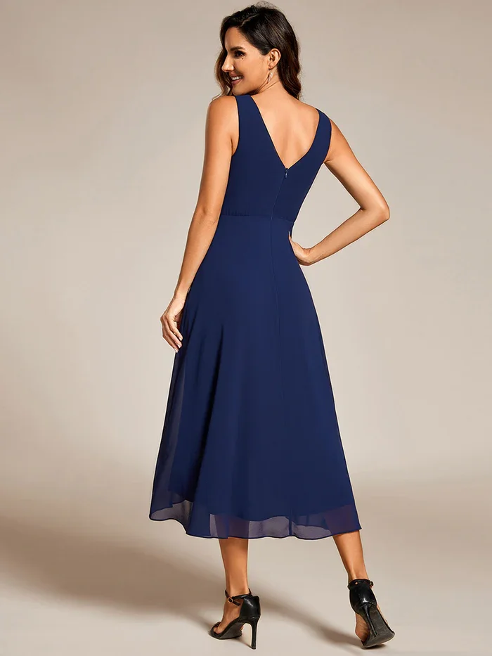 Ever Pretty Women Elegant Asymmetric V Neck Sleeveless Strapless A-Line Pleated Empire Waist Shiffon Dresses