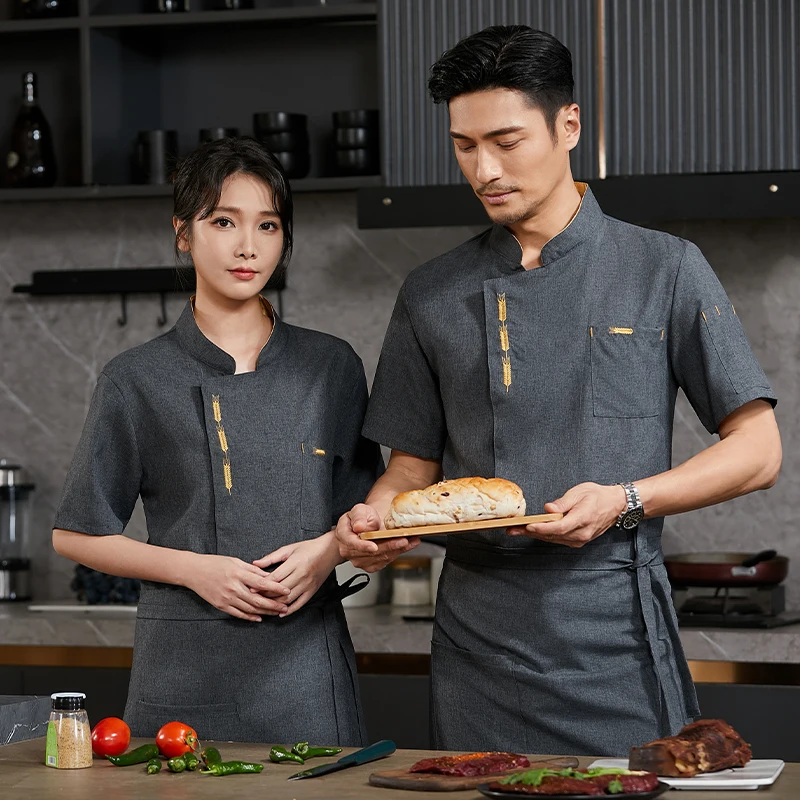 Chef Jacket Men Dining Hall Cooking Clothes Tops Pizza Cook Uniform Bakery Cafe Kitchen Coat Summer Restaurant Working Clothing