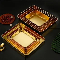 Golden Kitchen Stainless Steel Food Storage Trays Rectangle Fruits Barbecue Dish Serving Plate  Baking Pan Organizer Container