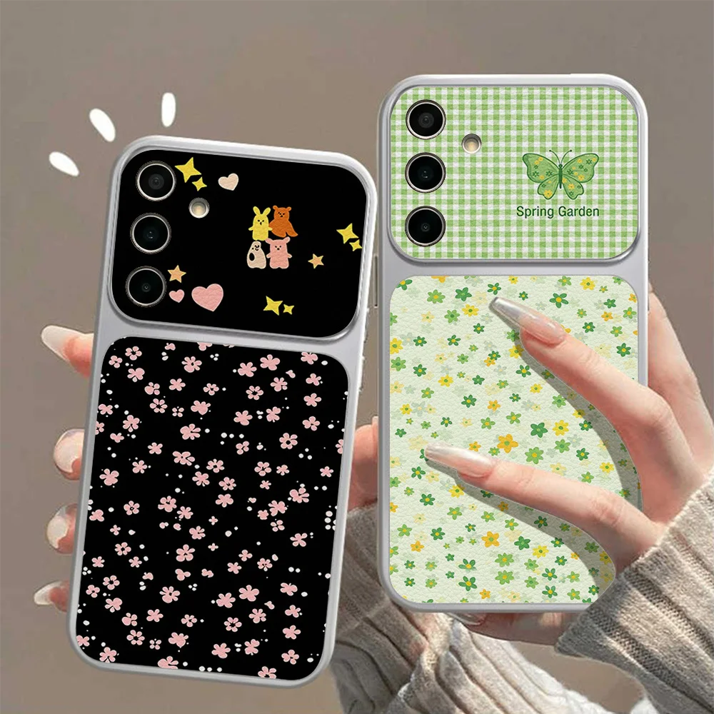 Blumendruck-Leder-Handyhülle für Samsung S26 Ultra S25 A57 A27 A36 A37 A56 A17 A26 A07 A16 A06 Stoßfeste Weiche Silikonhülle