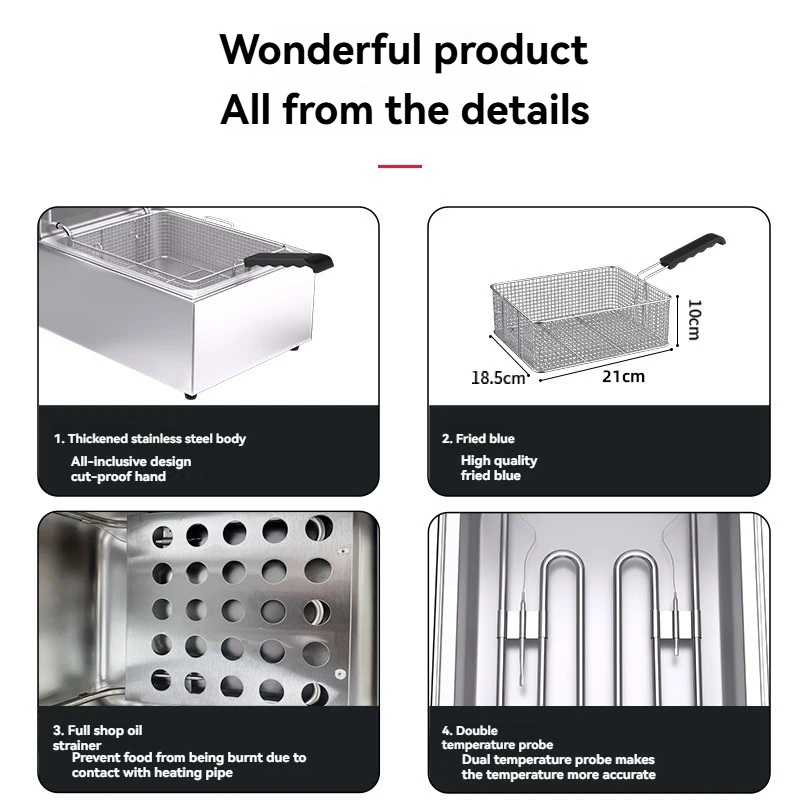 ماكينة مقلاة ذات خزان مزدوج تجارية تعمل بالغاز الكهربائي لبطاطس الدجاج تاكوياكي مثالية لأعمال المواد الغذائية في الشوارع