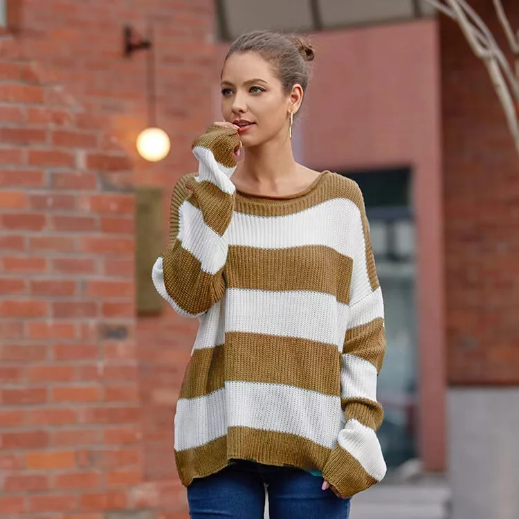 Loose Knitted Sweater Striped Autumn Winter New Sle Women's Faion Comfortable round Ne Long Sve Casual Top