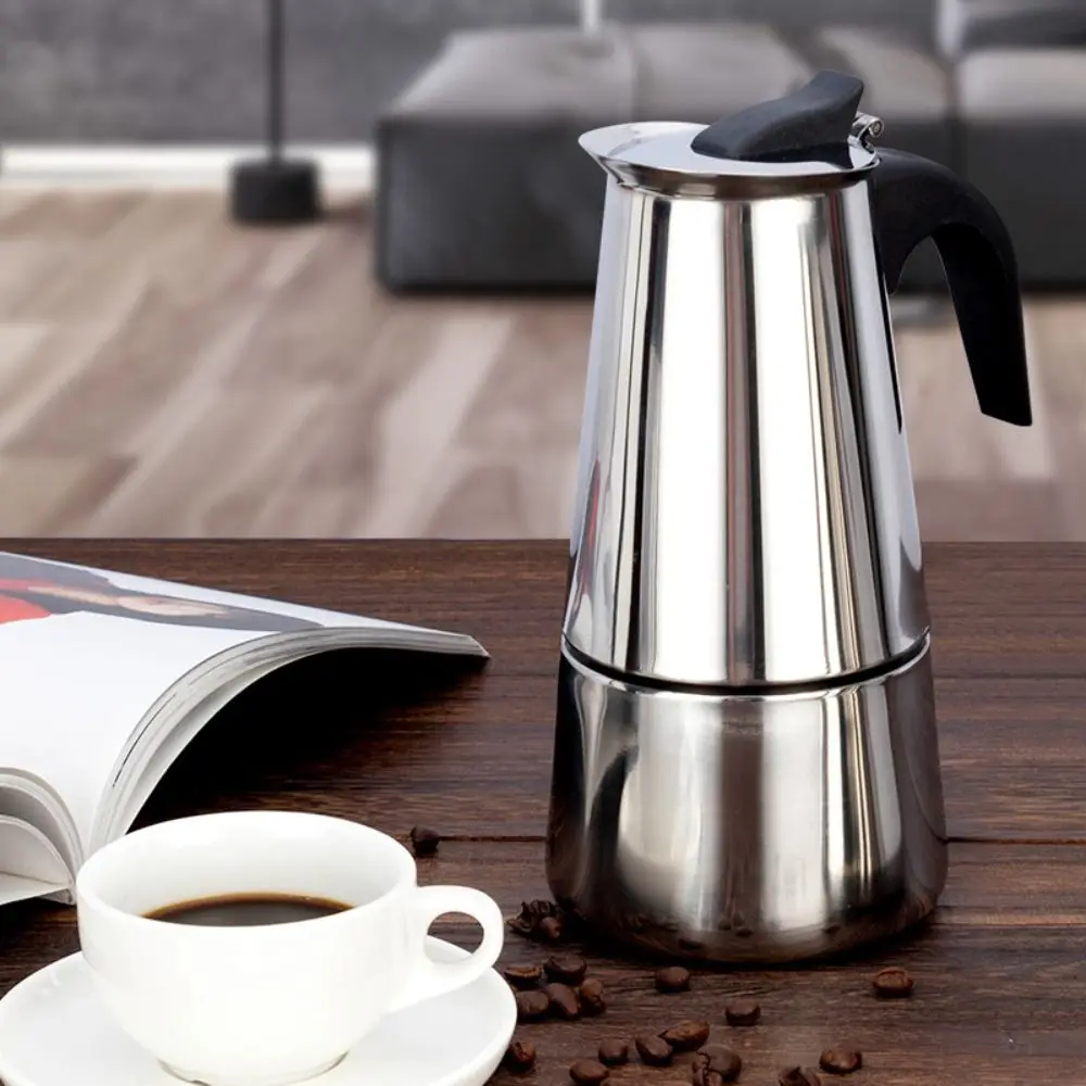 Stainless Steel Mocha Coffee Pot Sliver Stove Top Compatible Espresso Coffee Maker Easy Clean Classic Design