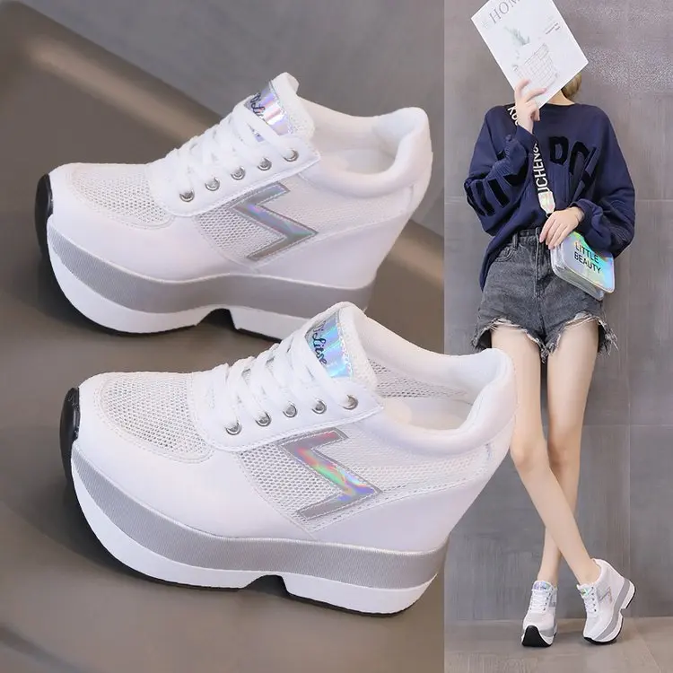 Spring Women High Platform Shoes Height Increasing Casual Shoes Thick Sole Trainers Breathable Shoes Women Sneakers New