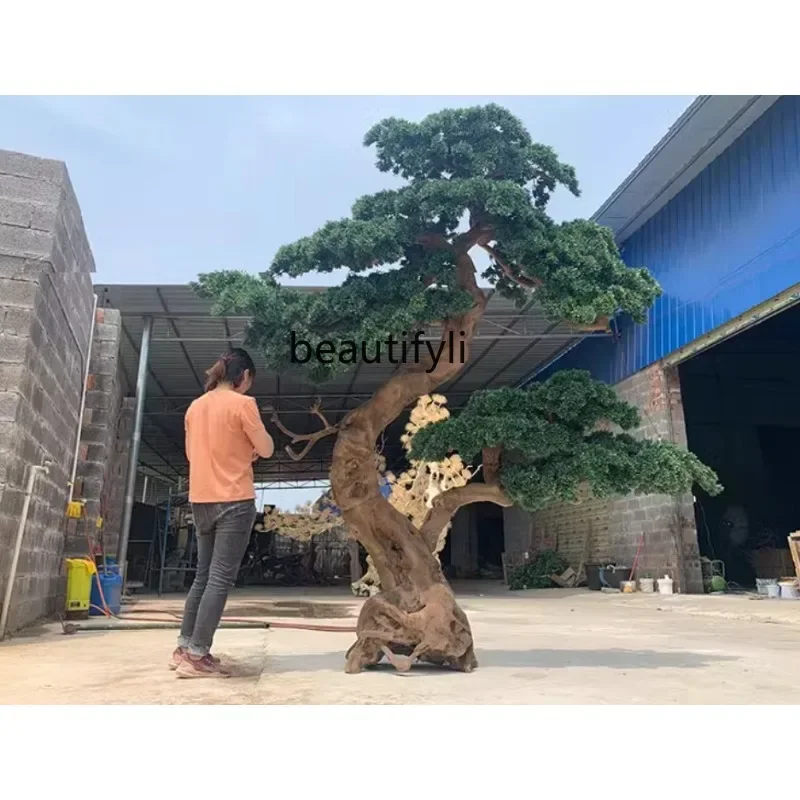 

Simulated welcome pine false tree root carving pine Arhat pine indoor window landscape floor-to-ceiling landscaping