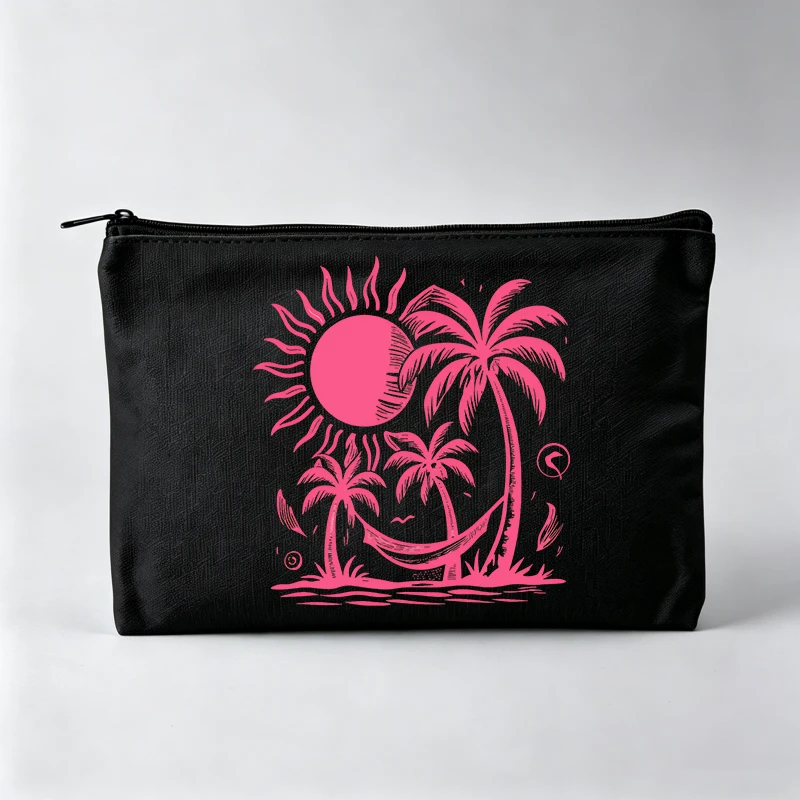 Tropical Palm Tree and Sun Print Makeup Bag, Fashion Cosmetic Pouch for Daily Use