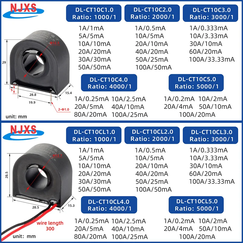 Micro Current Transformer DL-CT10CL Series 1000/1 5000/1 0-120A Measurement Current Sensor for Electronic Components Market