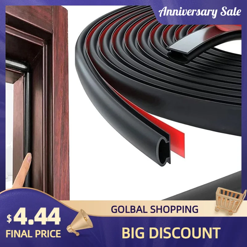 1pc Door Sealing Strip D-Shape Draught Excluder 3 Meters Dustproof Soundproof Sealing Tape Seal Filler For Doors For Window