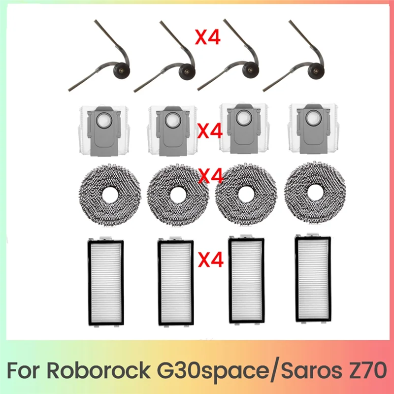 A74X-16Pcs Für Roborock Saros Z70 / G30 Raum Kehrmaschine Zubehör Seite Pinsel Filter Mopp Pad Staubbeutel Staubsauger teile