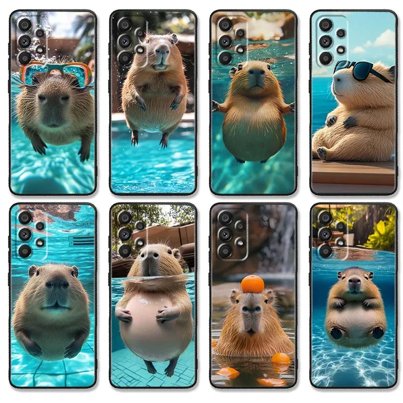 

Capybara Orange Water Cover For Samsung Galaxy A26 A17 A07 A36 A56 A73 A72 5G 4G Soft Black Straight Edge Phone Case