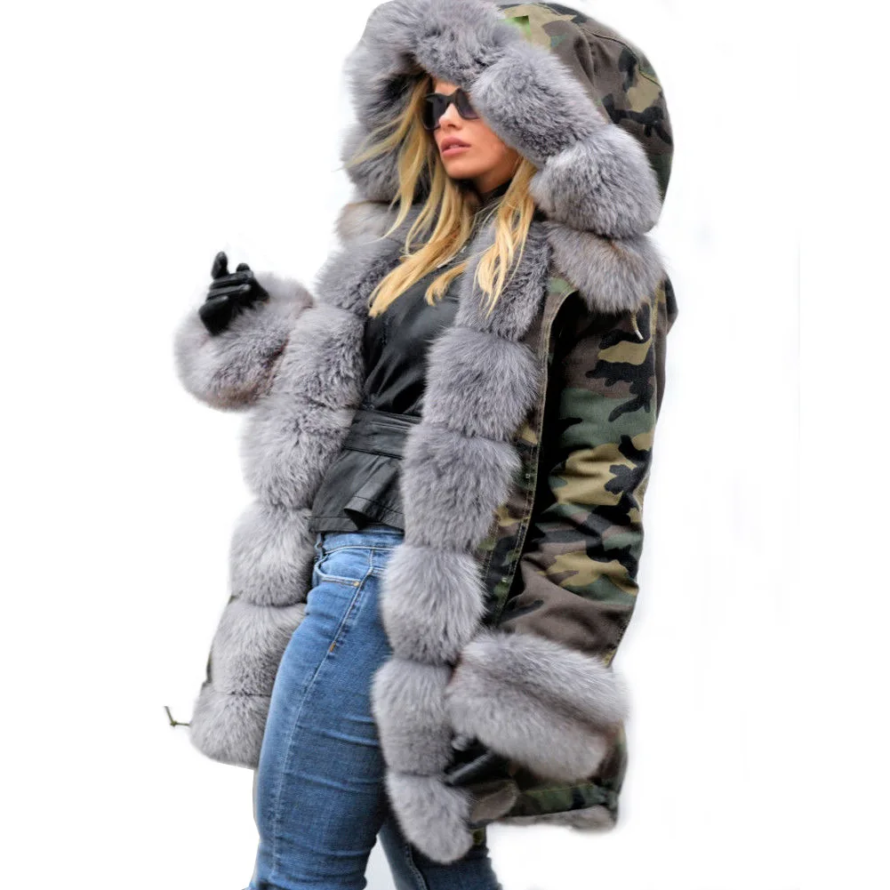 New Women Winter Thick Warm Hooded Parka Women\'s Military Parkas Coats Hooded Fur Collar Jacket Woman Faux Fur Velvet Jacket