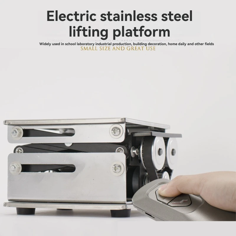 電気ラボリフトテーブル 200 × 200 ミリメートルステンレス鋼小型昇降プラットフォームリモコン付き高さ調節可能なワークベンチ
