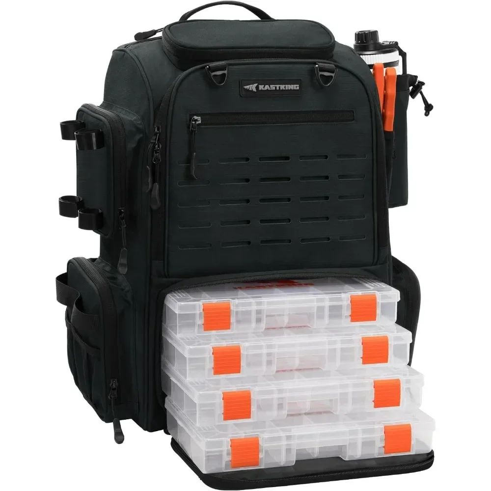 

KastKing Bait Boss Pro Fishing Tackle Backpack with Rod Holders4 Tackle Boxes Large Storage Bag for Gear Fishing Bags